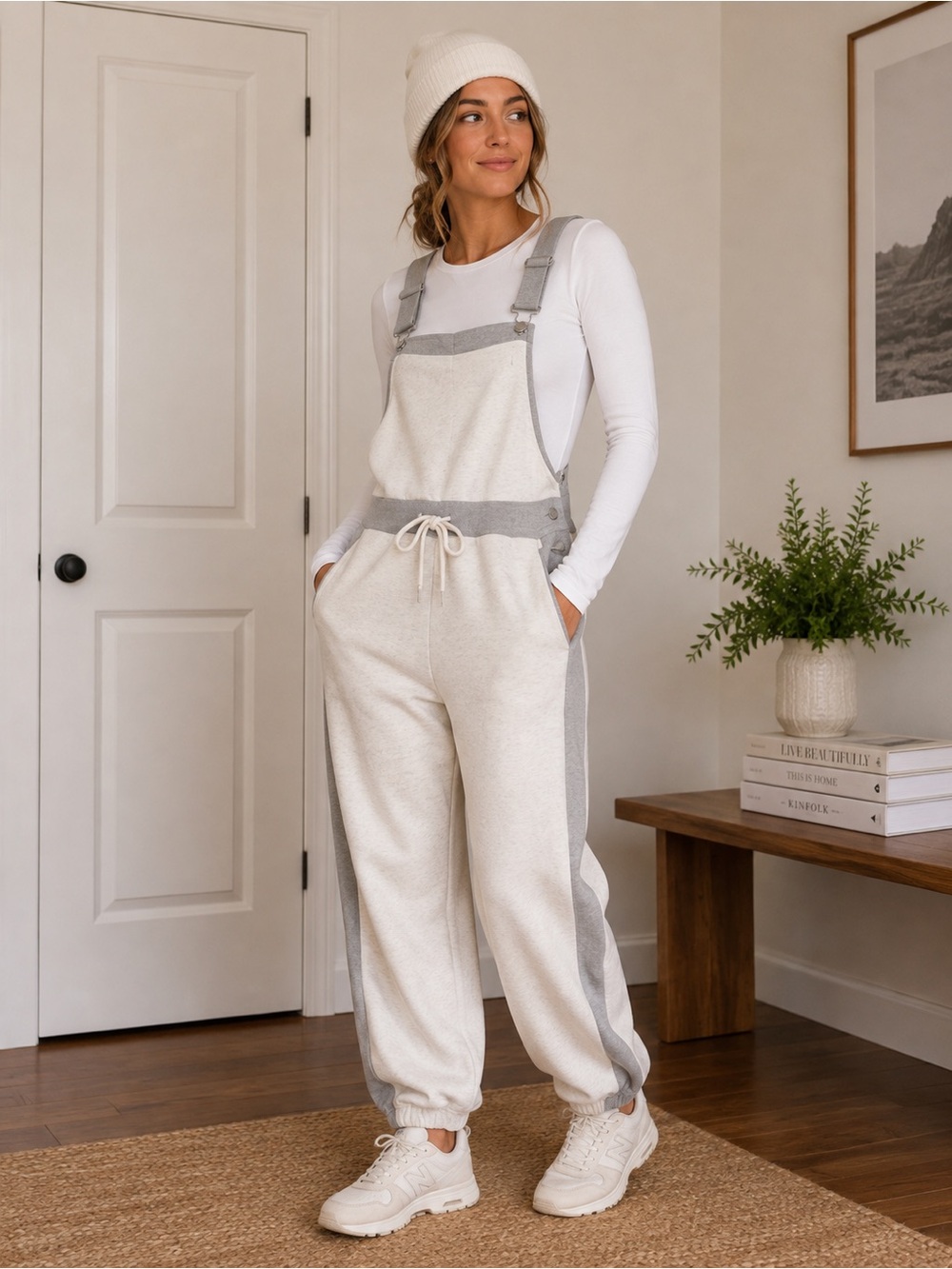 FP Movement by Free People Gray and Cream Jumpsuit